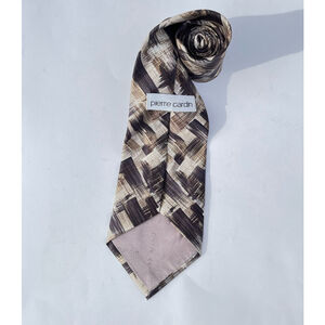Pierre Cardin Vintage Silk Tie Beige Brown Abstract Pattern